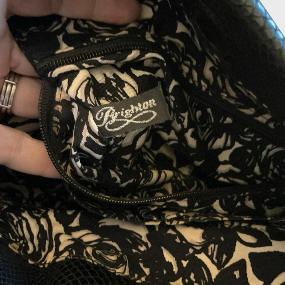 Brighton Black Leather Hobo Bag Snakeskin Embossed Silver Heart